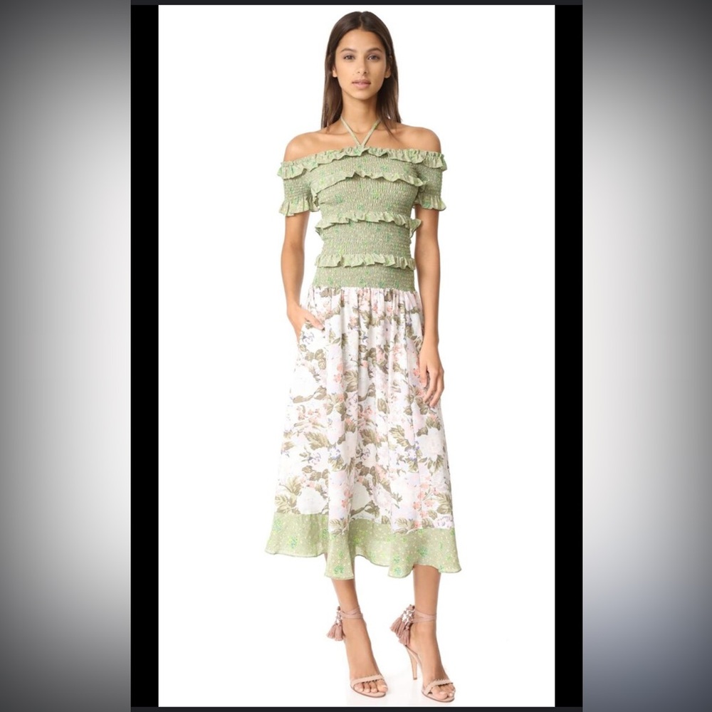 Rebecca Taylor Off-The-Shoulder Mixed Print Dress